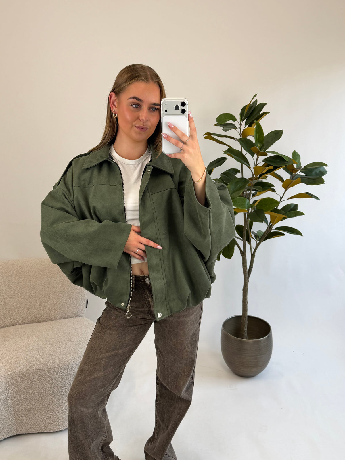 Noé Suède Jacket – Olive