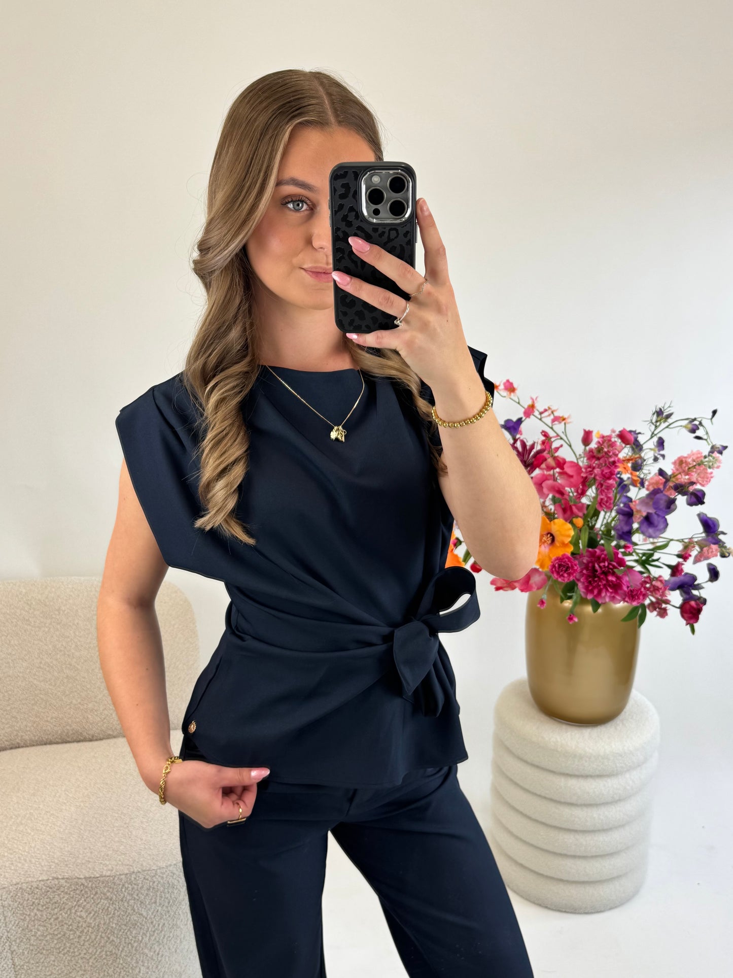 Mila Bow Top Navy