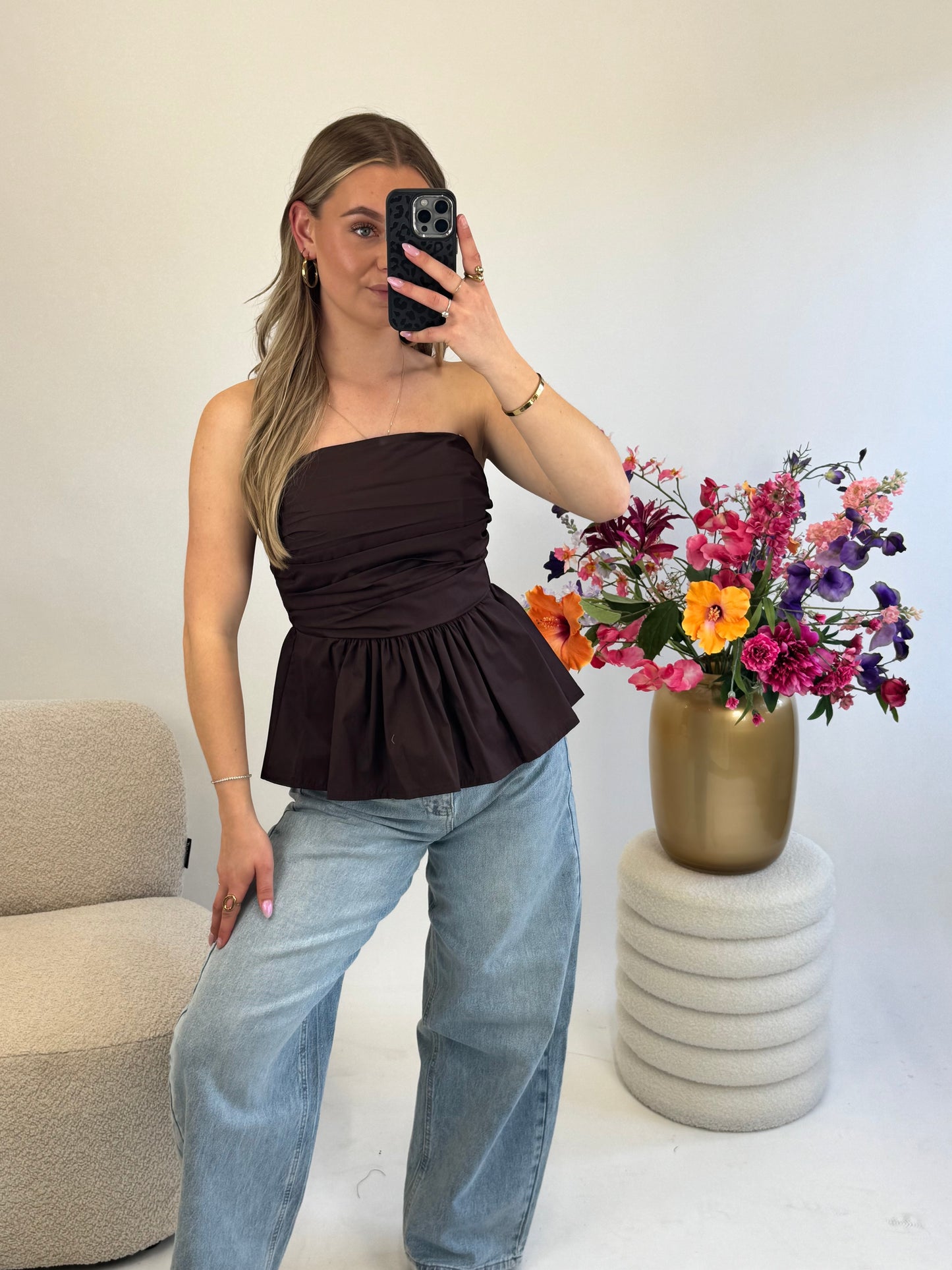 Liv Peplum Top Brown