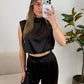 Maison Satin Top - Dark Brown