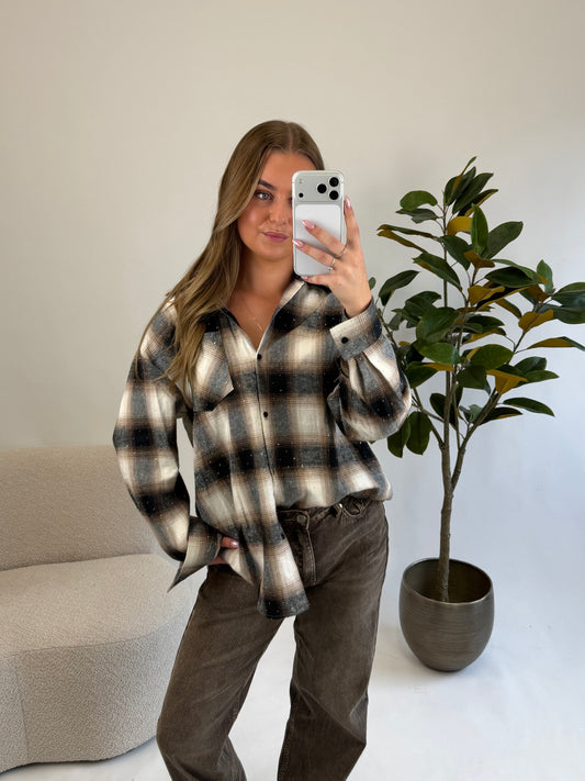 Mila Check Blouse - White/Brown