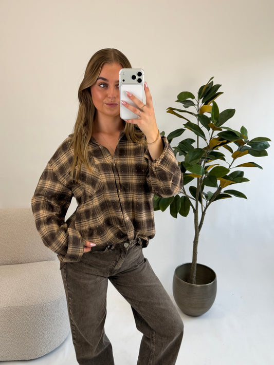 Mila Check Blouse – Brown